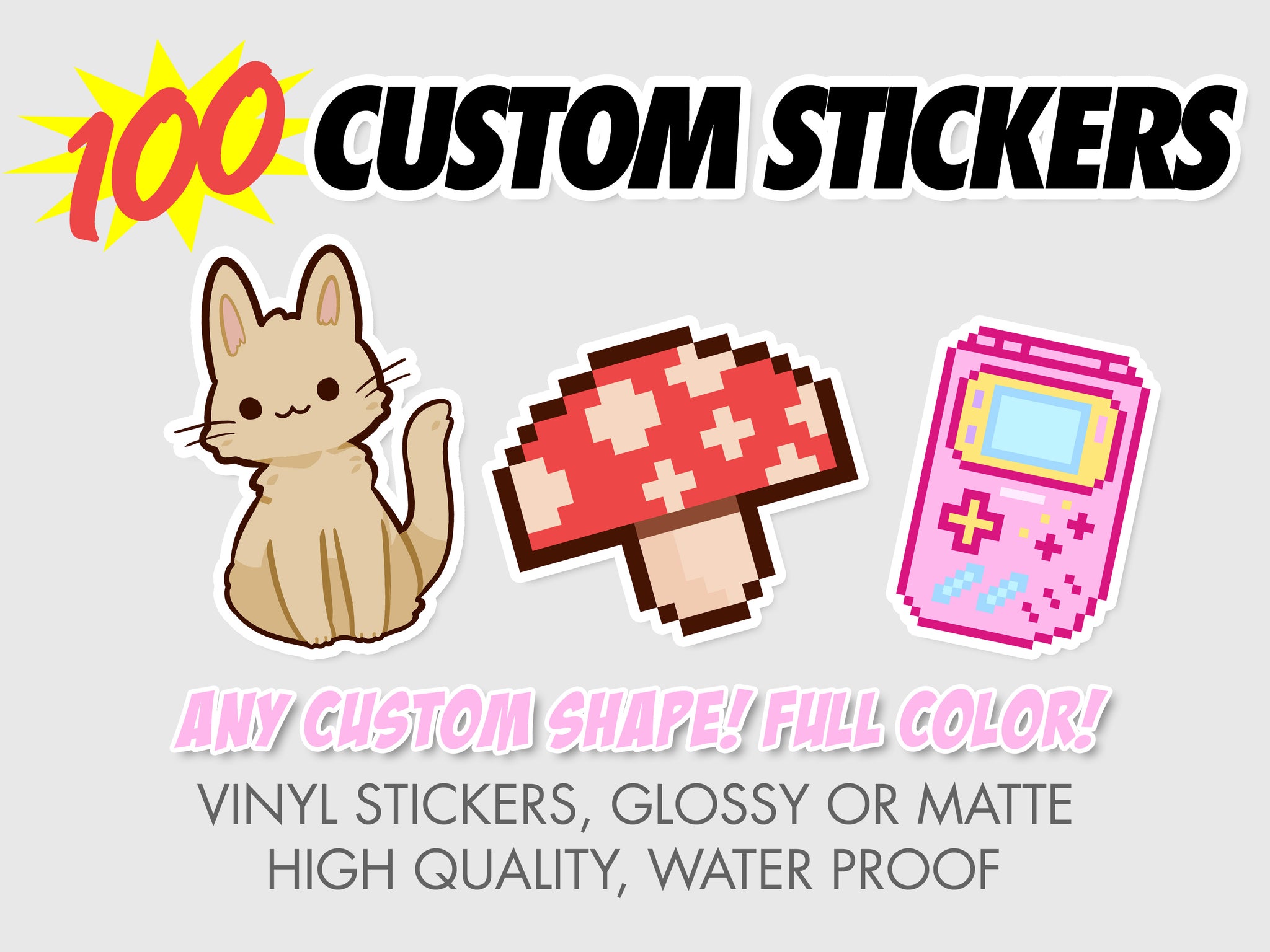 100 Custom Shaped Printed Stickers - VINYL HOUZE