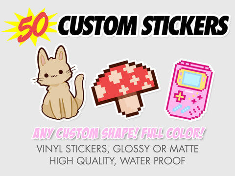 50 Custom Shaped Printed Stickers - VINYL HOUZE